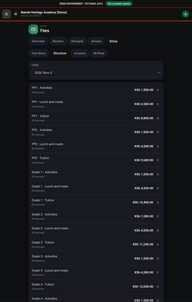 School360 fee structure by class and term